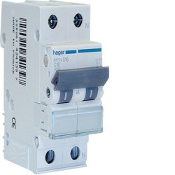 Interruttore Magnentotermico Automatico 1P+N 16A 4.5Ka C2M ( Hager Cod. Myn516 )