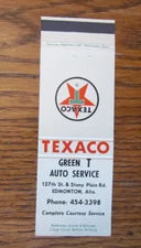GREEN T TEXACO GAS STATION MATCHBOOK COVER: EDMONTON, ALBERTA MATCHCOVER -B24