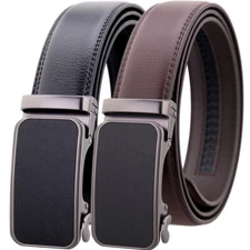 Men's Fashion Cowskin Leather Belt Automatic Buckle Belt Ratchet Strap Gift Suit