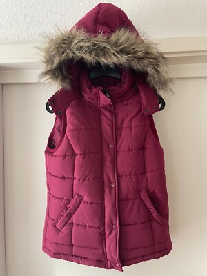 Blue Motion Steppweste S 36-38 rot abnehmbare Kapuze Kunstfell Damen  Mädchen