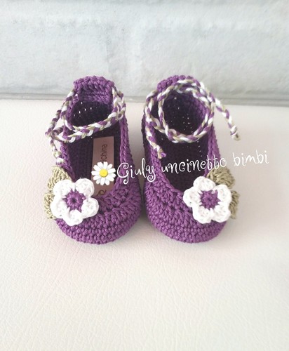 Scarpine scarpette ballerina per neonata * uncinetto cotone portafortuna  neonato | eBay