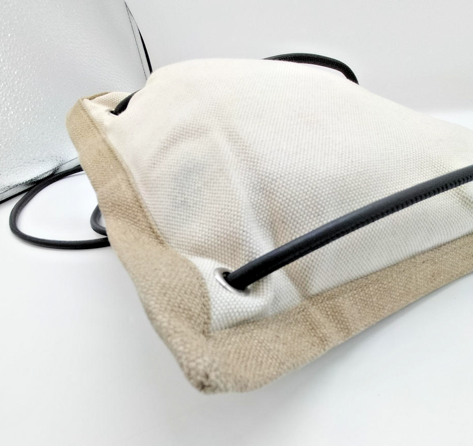 Borsa a tracolla Saint Laurent Paris logo tela pelle avorio usata