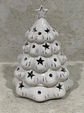 Christmas Tree Tea Light Votive Candle Holder Ceramic 5” NO BASE
