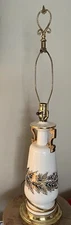 Classical Lamp With Gold Gilded Leaves Double Handle Ceramic Urn. Brass Finial