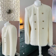 M&s Designer Inspired Ivory Frayed Edge Jacket Sz 14 Feature Buttons Worn Once