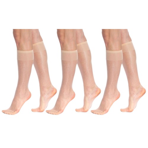 Sheer Knee High Socks for Women 15 Denier Stay up Band 3 Pairs - Picture 7 of 33