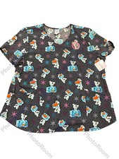  NEW Disney Frozen Olaf Ice Block V-Neck Scrub Top Nurse Women 3XL Christmas
