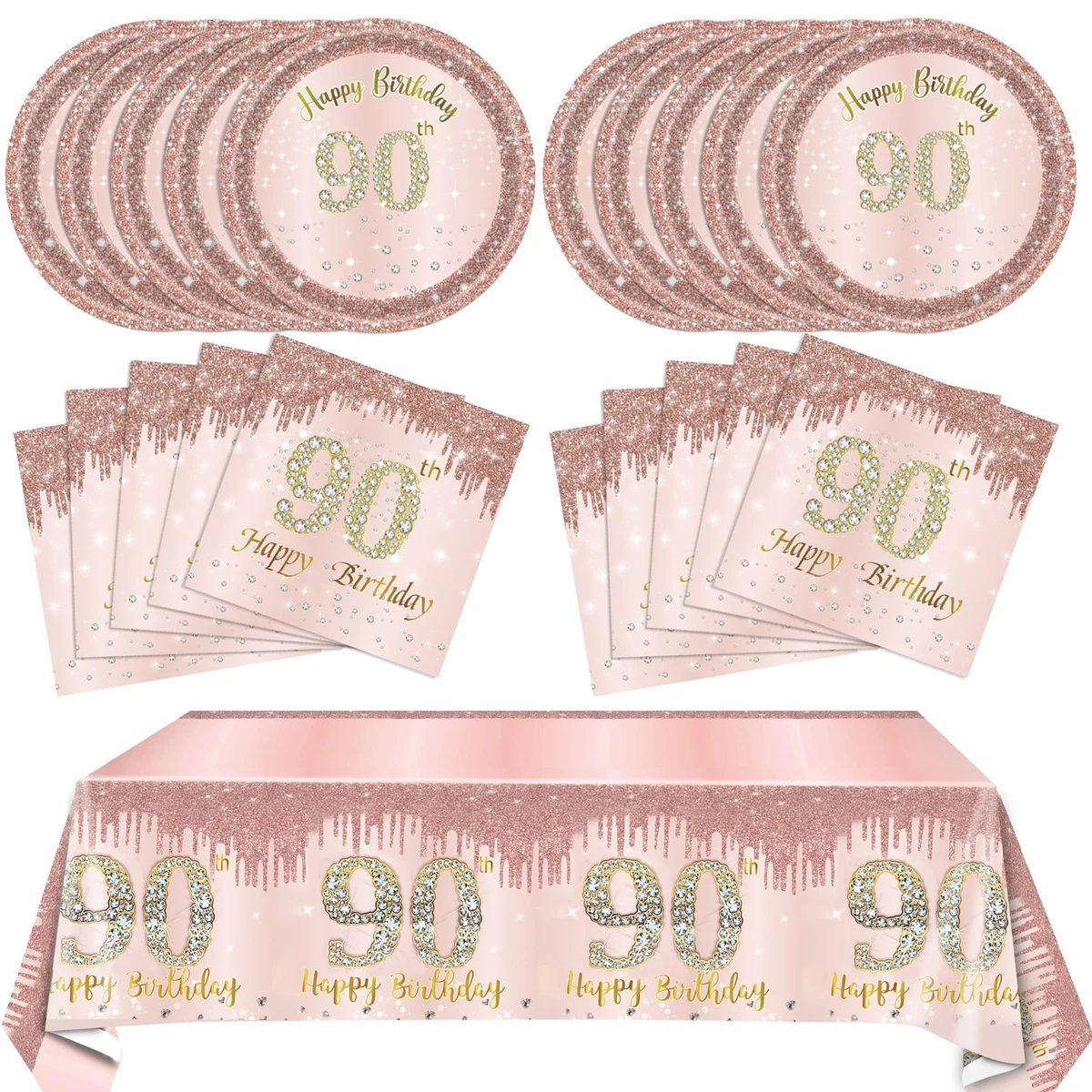 Festone Compleanno 90 Anni Oro Rosa 3.9m Con 11 Bandiere Olografiche