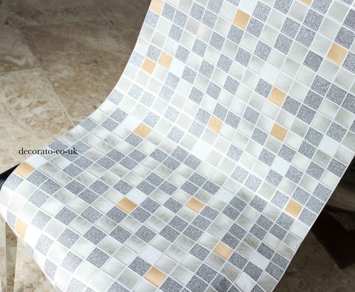 Calcomanía plateada 3D a cuadros papel tapiz cocina baño mosaico piedra ostentosa característica - Imagen 14 de 19