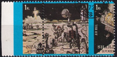 SHARJAH AND DEPENDENCIES 1972 Apollo 1 R. gestempeltes Randstück (CTO, ex. Block