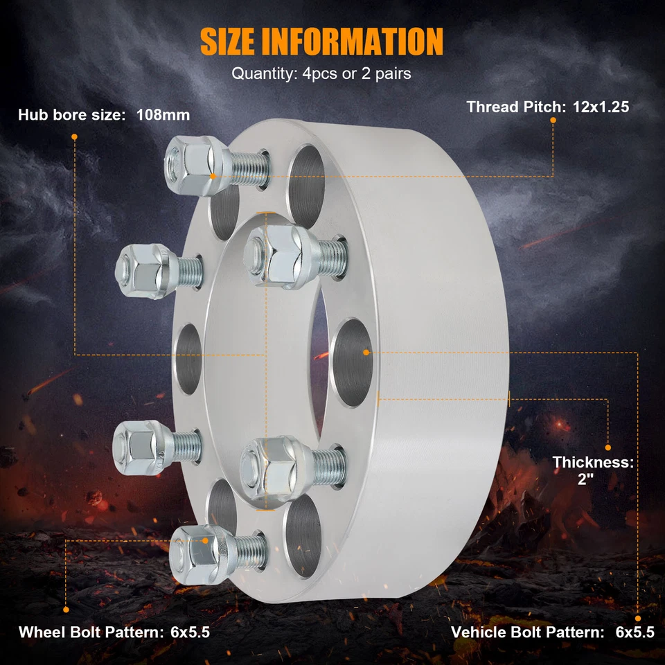 4 piezas espaciadores de rueda 2" 6x5,5 a 6x5,5 12x1,25 para Nissan Xterra Titan Frontier Foto 2 de 4