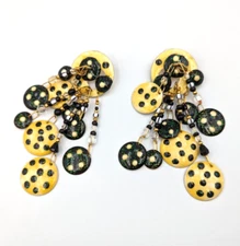 Lunch At The Ritz '84 Polka Dot Enamel Dangle Statement Earrings 14K Gold Posts