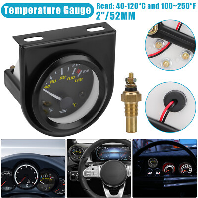 #ad 2#x27;#x27; 52mm Water Temp Temperature Gauge Mechanical Black Face Sensor 100 250℉ $11.48