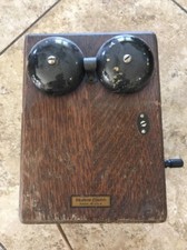 VINTAGE WESTERN ELECTRIC MAGNETO HAND CRANK TELEPHONE & RINGER BOX OAK