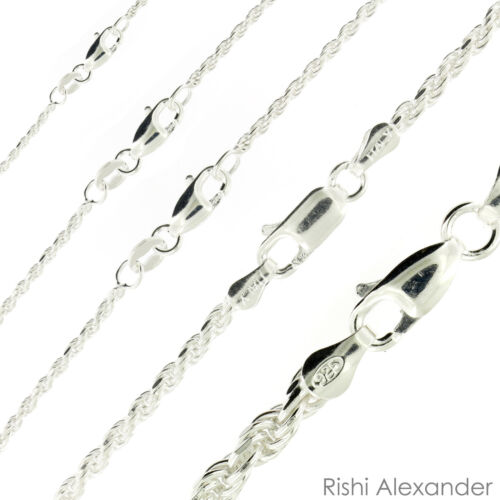 Real Solid Sterling Silver Diamond Cut Rope Chain Mens Boys Bracelet or Necklace - Picture 1 of 12
