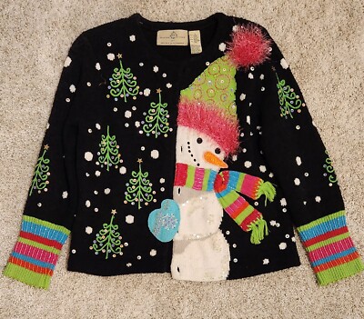 Design Options Philip Jane Gordon Christmas Sweater 3D snowman tree Size Small