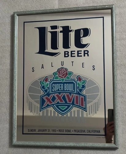 Miller Lite Superbowl XXVII Beer Bar Vintage Advertising Mirror. 1993 21"x16"