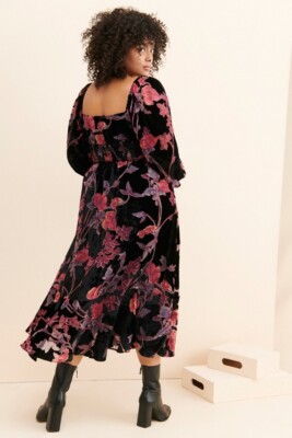 knee length dresses for ladies Oh-So-Chic Floral Velvet Burnout Midi Dress