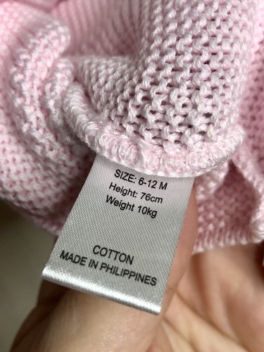 Pink Knit Sweater Jacket W/ Buttons Hood & Pockets Infant Girls 6-12 Months New - Picture 7 of 12