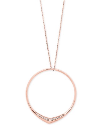 Michael Kors RoseGoldtone Pave' Circle Pendant Necklace