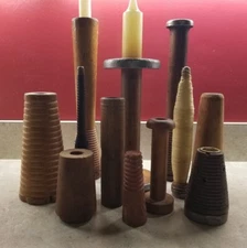 Lot of 12 Vintage Antique Large Wood Industrial Thread Spools Spindles 4 to 12”