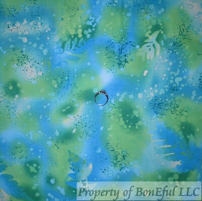 BonEful Fabric Cotton Quilt Blue Green Earth Leaf Batik Water Ocean Print SCRAP