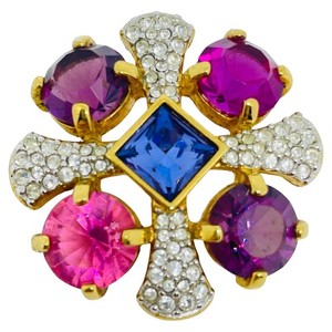 Authentic SWAROVSKI swan signed gold plated pink crystals maltese cross designer brooch