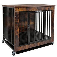 Tiered Size Dog Kennel End Table-Wooden Indoor with Pull Out Tray  Double Doors