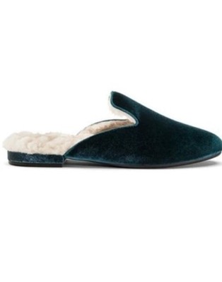 Birdies THE PHOEBE in Emerald Velvet with Faux Fur  Size 8.5