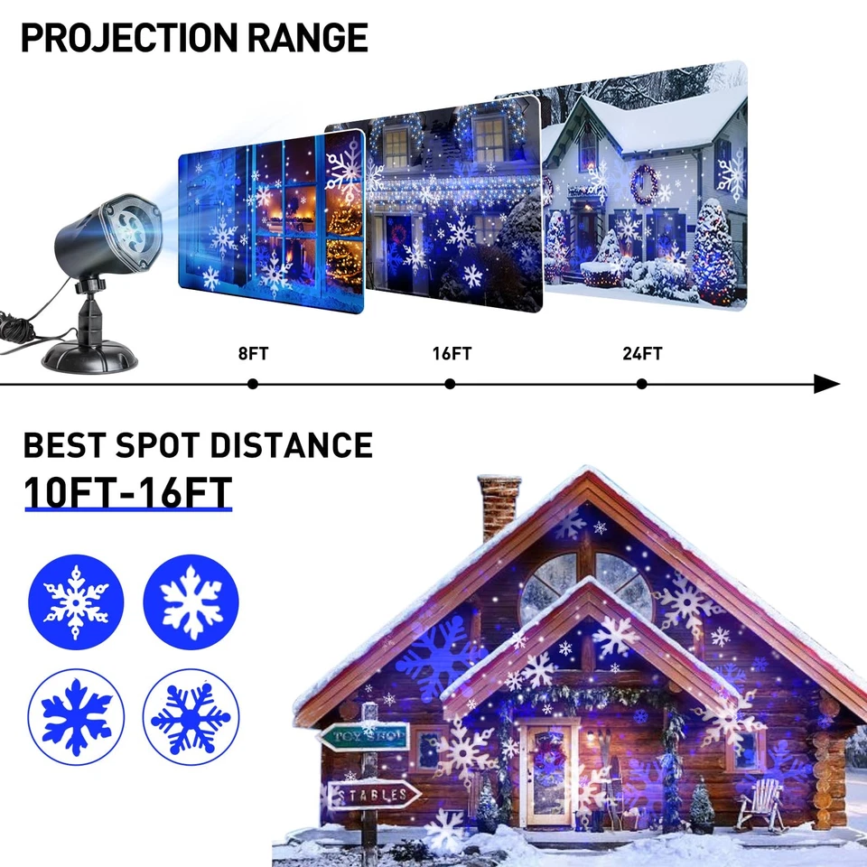 Christmas Projector Lights Outdoor, White Blue Snowflakes Projection Outside,... - Image 4 of 4