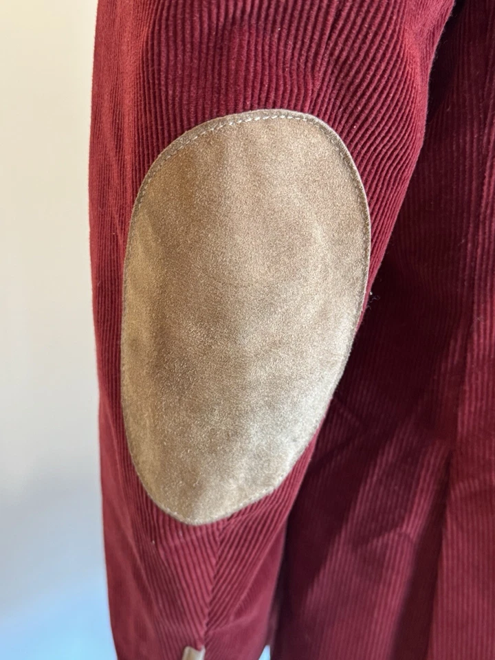 1980s ETRO Milano Burgundy RED Corduroy Mens Suit Jacket Ultra-Suede Piping M - Image 4 of 4