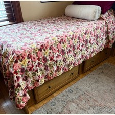 Vintage Hand sewn Red/Pink Floral Bedspread