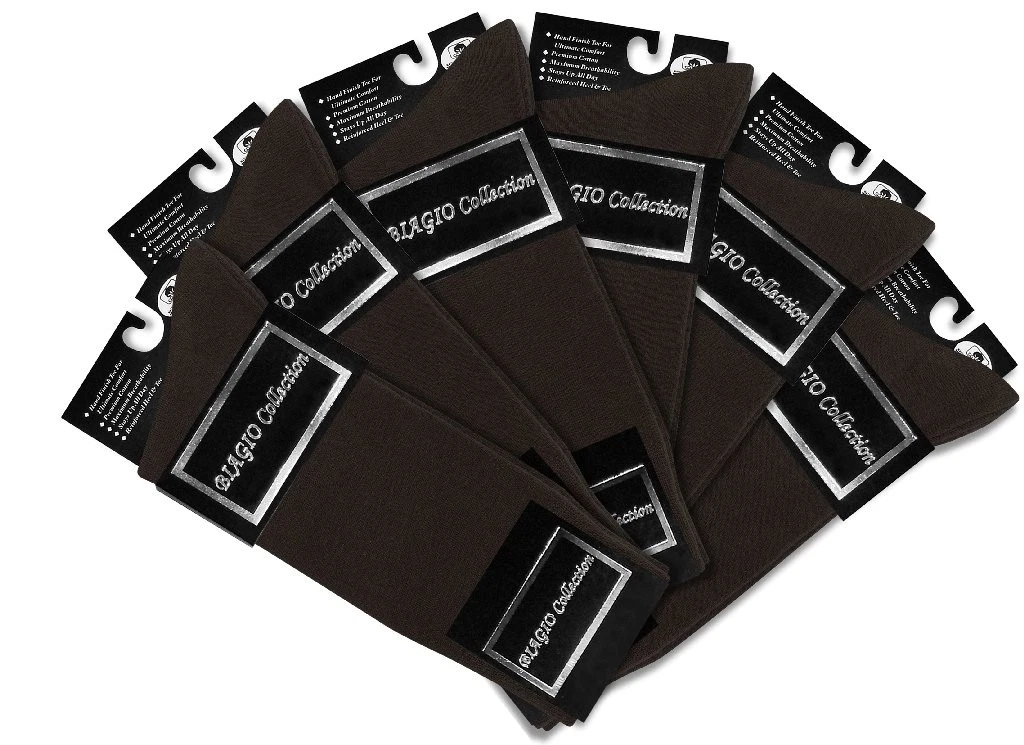 6 Pair of Biagio Solid CHOCOLATE BROWN Color Mens COTTON Dress SOCKS
