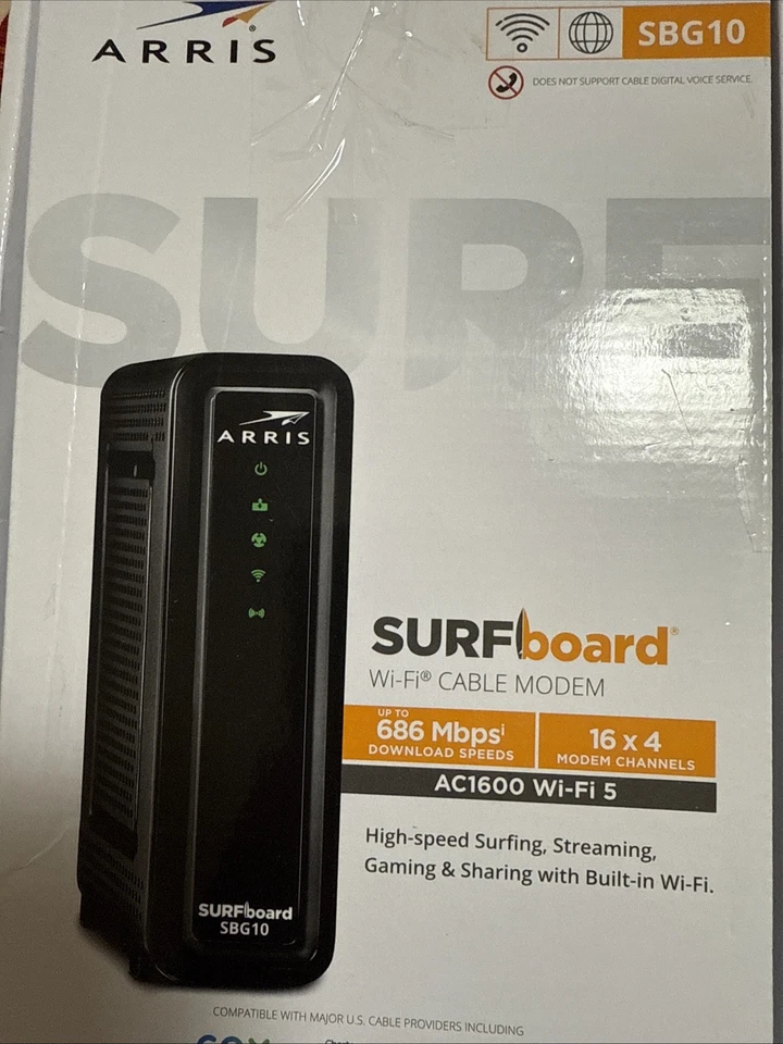 ARRIS SURFboard SBG10 DOCSIS 3.0 16 x 4 Gigabit Cable Modem/AC1600 Wi-Fi Router  - Image 2 of 4