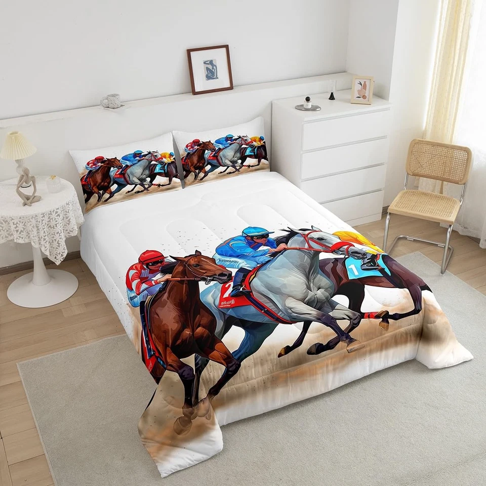 Juegos de cama de carreras de caballos tamaño doble para niños hombres, juego de edredón de vaquero occidental para... Foto 2 de 4