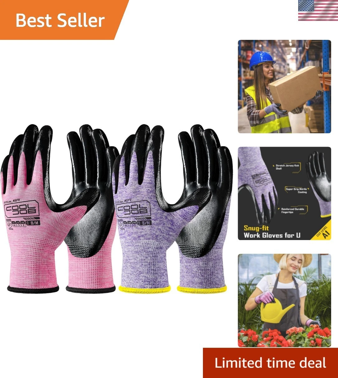 10 Pairs Nitrile Dipped Rubber Coated Safety Work Gloves with Grip, Non-slip ...