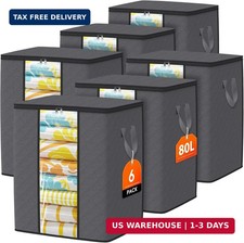 Clothes Storage Bags, 6-Pack Comforter Blanket Organizers, 80L Large Capacity Co
