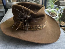 1950’s Stetson Beaver Cowboy Hat Vintage Brown Feather Band