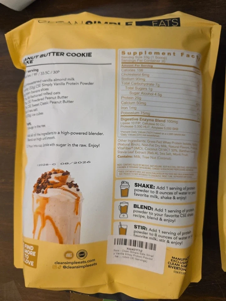 2 bolsas Clean Simple Eats proteína de suero de vainilla en polvo 30 porciones ex 11/26 Foto 2 de 2