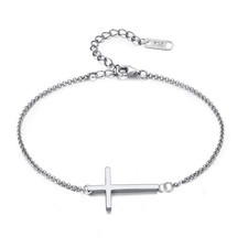 Sideways Cross Bracelet 18K Gold Plated Stainless Steel Religious Cross Bracelet