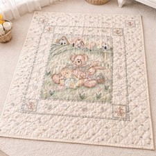 Vintage Baby Quilt Teddy Bear Bunny Pastel Nursery Blanket Handmade