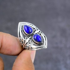 Natural Lapis Lazuli Gemstone Handmade 925 Sterling Silver Ring Size 8 Gift N434