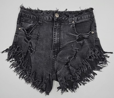 Red Fox Jeans Black Stretch Denim Cut Off Shorts Distressed Ripped - Size XL