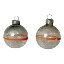 2 Vintage Shiny Brite Clear Unsilvered Orange Striped Glass Christmas Ornaments