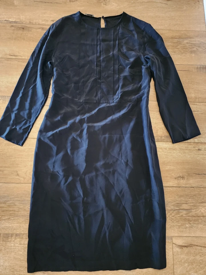 Vestido de negocios Miu Miu 100 % seda satinado negro talla 44 S/M EE. UU. 4 ligero Foto 3 de 4