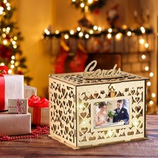 Wedding Card Box with Lock Wooden Card Box with Card Signs Gold