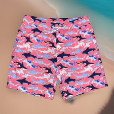Member's Mark Boys Swim Trunks S 6/7 Pink/Blue Shark Print UPF 50 Quick Dry