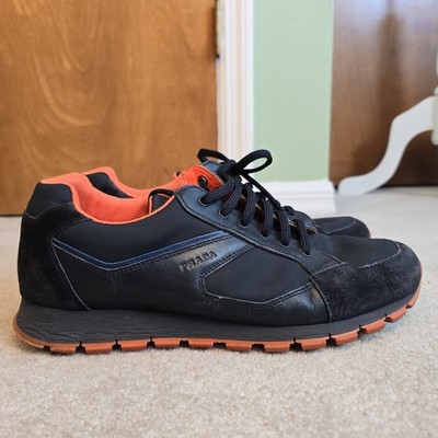 AUTH LUXURY PRADA SNEAKERS SHOES 4E2932 MILITARE LEATHER 