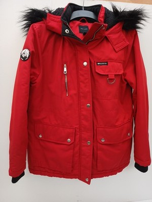 New Look Winter Mountain Jacke Fellbesatz Kapuze Damengröße 12 in Rot P2P 22''.