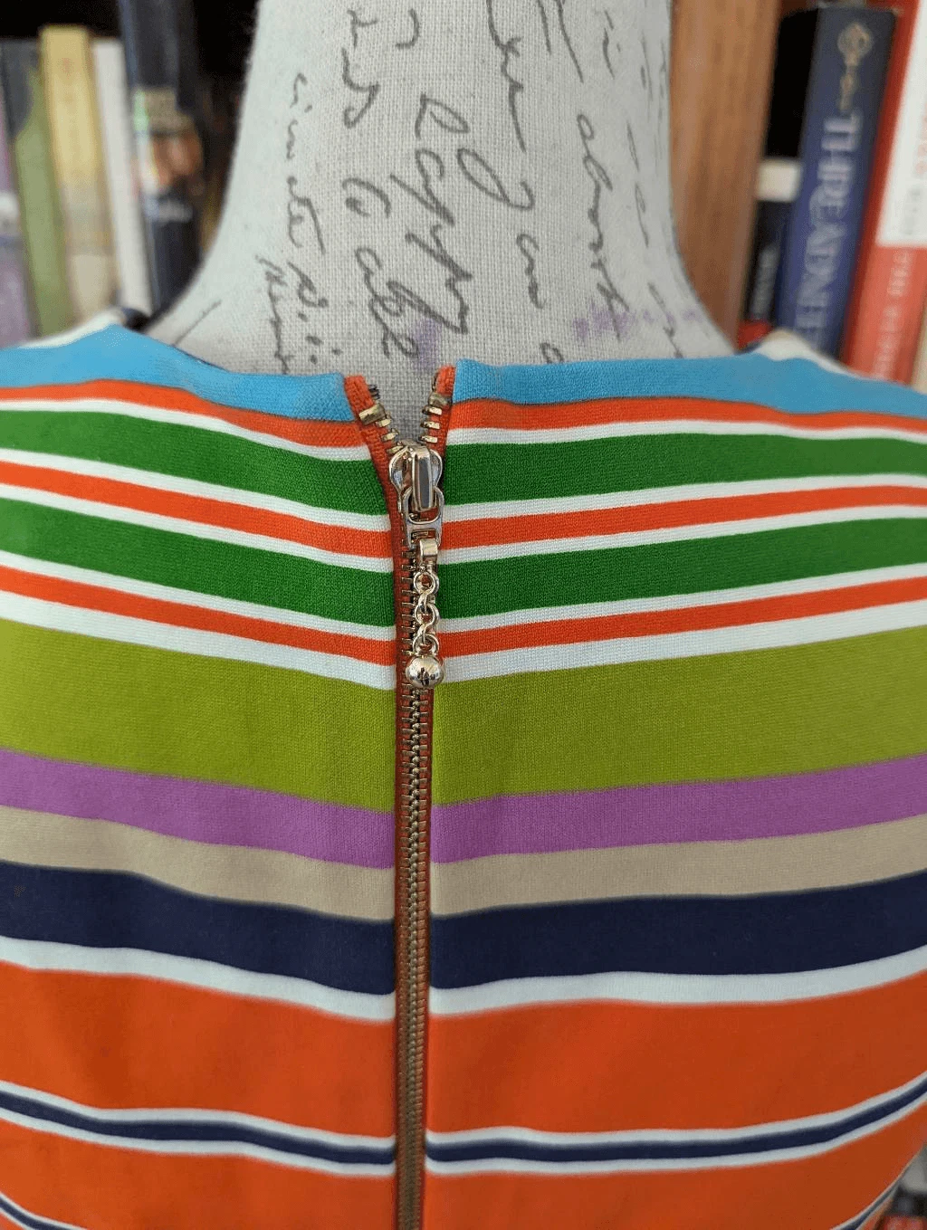 Abito donna Kate Spade NY taglia 4 manica ad aletta a righe blu arancione lunghezza ginocchio